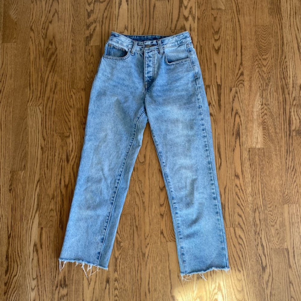 High-Waisted Straight-Leg Jeans, Size 0